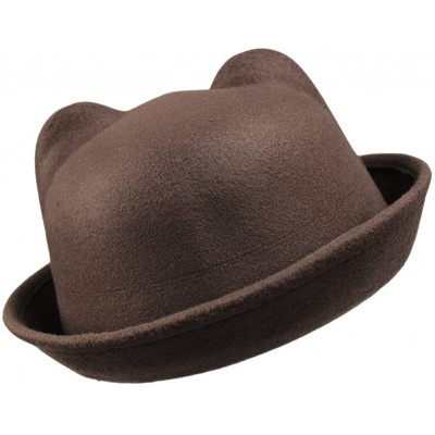 Fedoras Women's Candy Color Wool Rool Up Bowler Derby Cap Cat Ear Hat - Coffee - C312O2RC190 $8.87