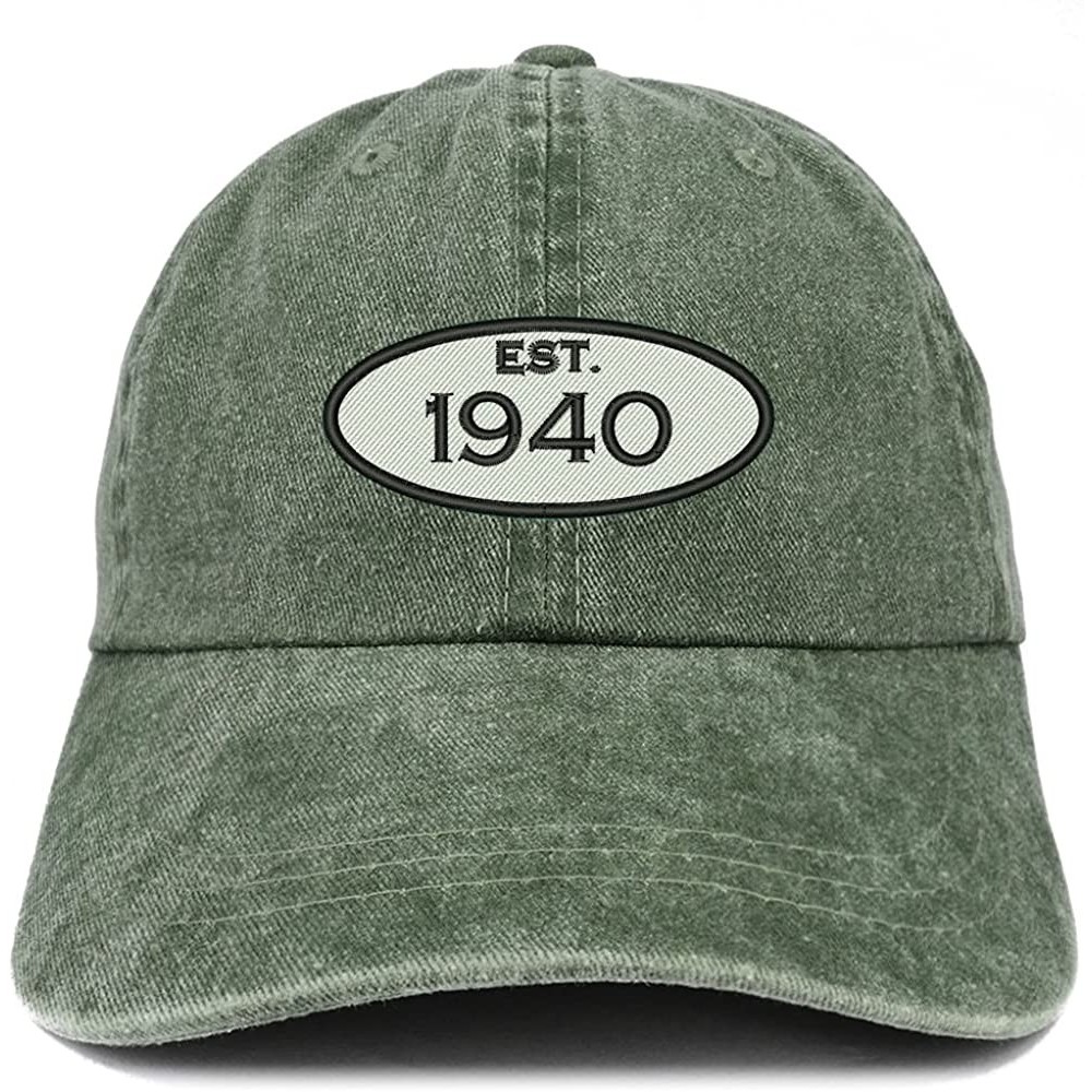 Baseball Caps Established 1940 Embroidered 80th Birthday Gift Pigment Dyed Washed Cotton Cap - Dark Green - CP180N6LTKH $21.34