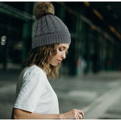 Skullies & Beanies Women's Winter Soft Knit Beanie Hat with Faux Fur Pom Pom - Fleece Lined_grey - C318S8W3UMS $15.93