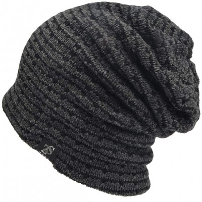 Skullies & Beanies Slouchy Knitted Baggy Beanie Hat Crochet Stripe Summer Dread Caps Oversized for Men-B318 - B5011-grey - C5...