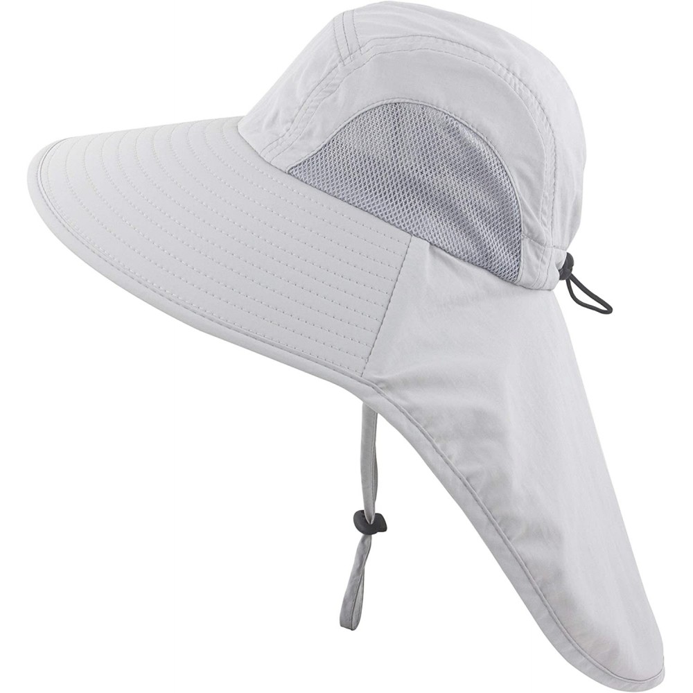 Sun Hats Kids Girls Boys Sun Hat Wide Brim UPF50+ Mesh Hats with Neck Flap - Light Grey - CN194TGI69S $11.56