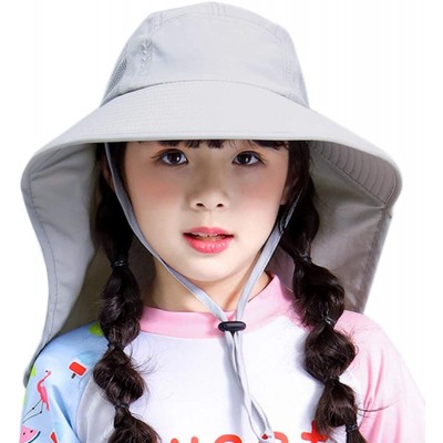 Sun Hats Kids Girls Boys Sun Hat Wide Brim UPF50+ Mesh Hats with Neck Flap - Light Grey - CN194TGI69S $11.56