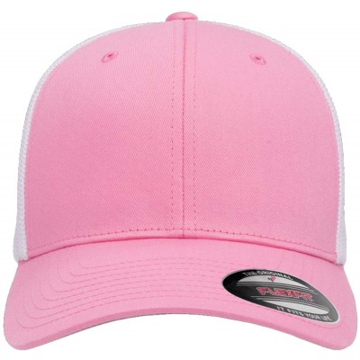 Baseball Caps The Original Flexfit Yupoong Mesh Trucker Hat Cap & 2-Tone - Pink/White - C811LP4RHMB $16.68