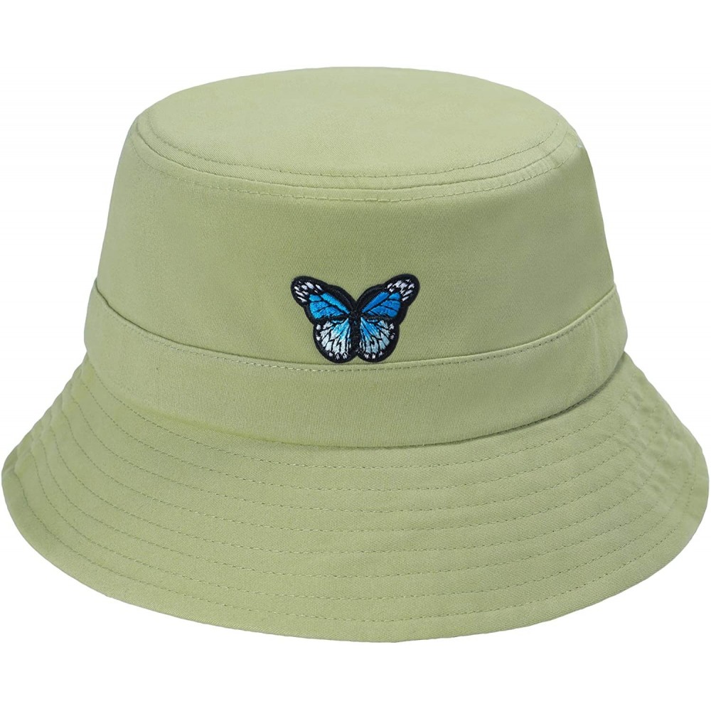 Bucket Hats Unisex Fashion Embroidered Bucket Hat Summer Fisherman Cap for Men Women - Butterfly Green - CL1998UN46K $21.08