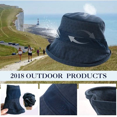 Bucket Hats Fishing Bucket Hat for Men Women Foldable UPF50+ Chin Strap - 99749_light Blue - CK18RAYDHRS $9.36