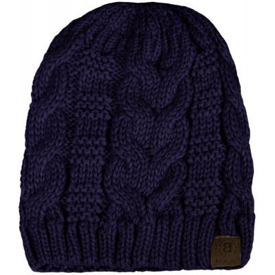 Skullies & Beanies Unisex Warm Chunky Soft Stretch Cable Knit Beanie Cap Hat - Navy-102 - C312N46G9IU $10.63