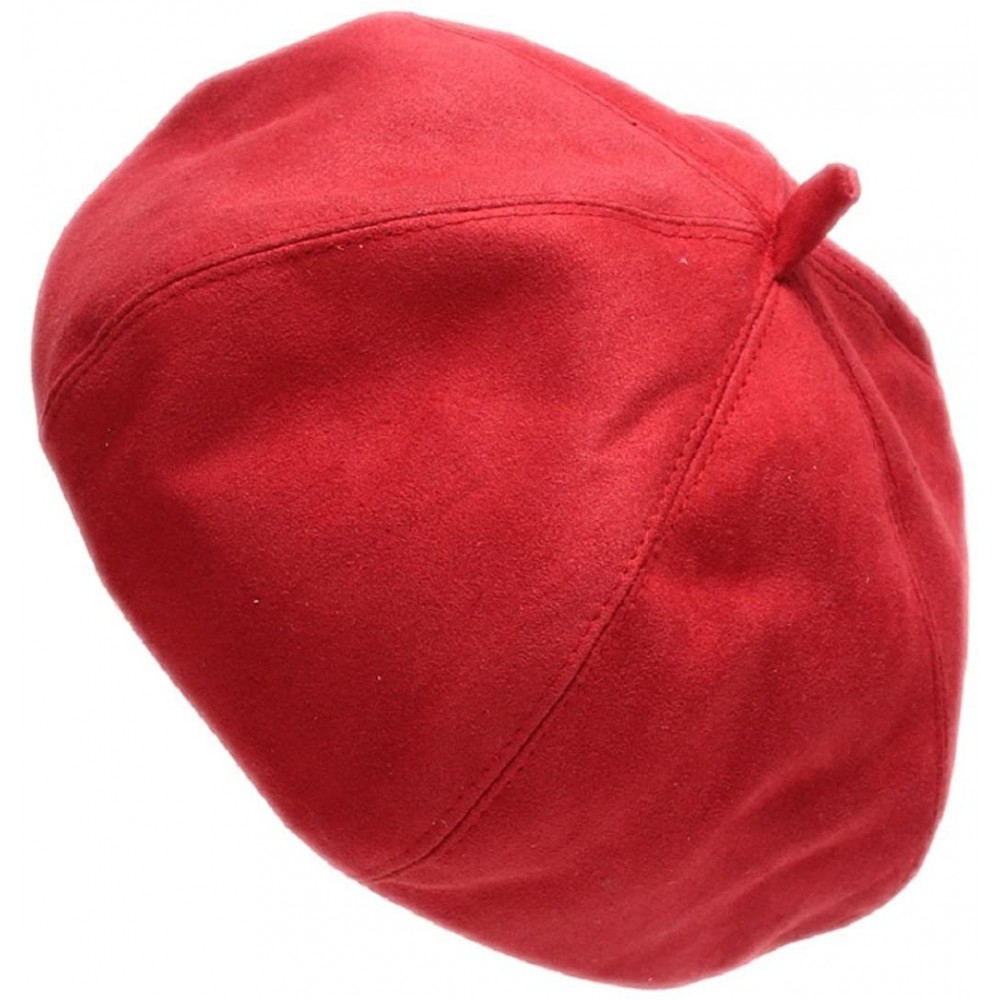 Berets French Style Lightweight Casual Classic Solid Color Faux Suede Leather Beret - Red1 - C112MYH7BY3 $7.44