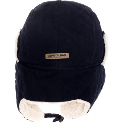 Skullies & Beanies Trooper Ear Flap Cap w/Faux Fur Lining Hat - Canvas Navy - CB128FCO5C5 $13.76