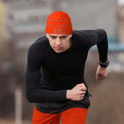 Skullies & Beanies Custom Reflective Beanie 2020 Happy New Year Embroidery Acrylic - Neon Orange - C118ZTSTWIO $19.86