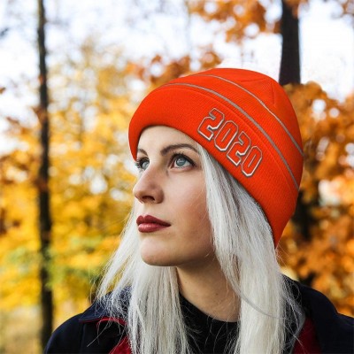 Skullies & Beanies Custom Reflective Beanie 2020 Happy New Year Embroidery Acrylic - Neon Orange - C118ZTSTWIO $19.86