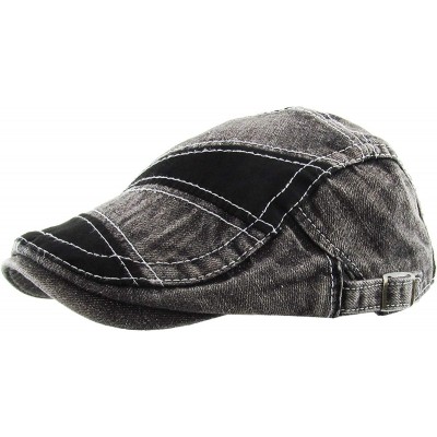 Newsboy Caps Classic Solid Cotton Denim Newsboy Ivy Gatsby Cabbie Ascot Hat Cap Adjustable - (200) Black Denim - C311OXVVBA1 ...