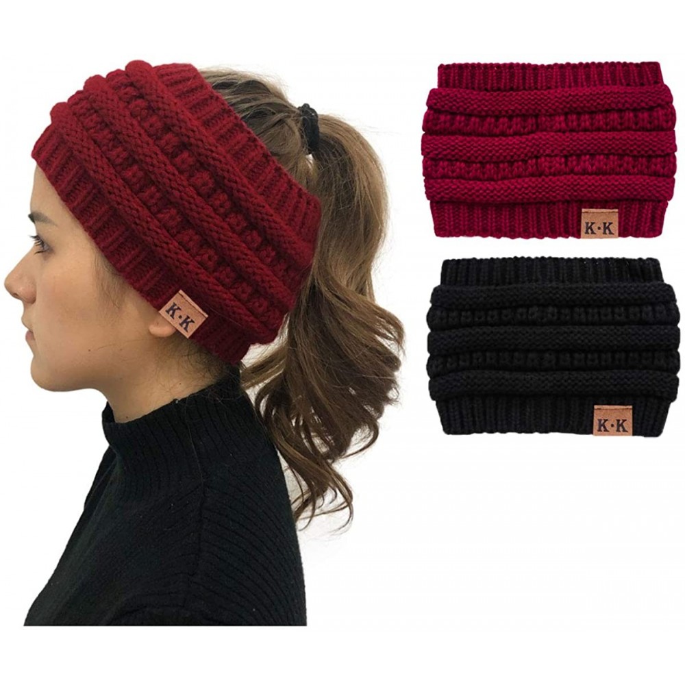 Cold Weather Headbands Womens Beanie Hats - Women Winter Warm Headband Stretchy Knitted Headwear Headwrap Soft Horsetail Mess...