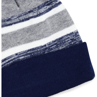 Skullies & Beanies Winter Soft Unisex Cuff Pom Pom Stripe Knit Beanie Skull Slouch Hat - Navy-grey - C218ISZDDCZ $8.60