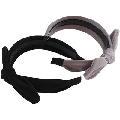 Headbands Womens Solid Bow Tie Hair Band Headbands with Teeth - Black - CV18GCZ6H3Z $7.77