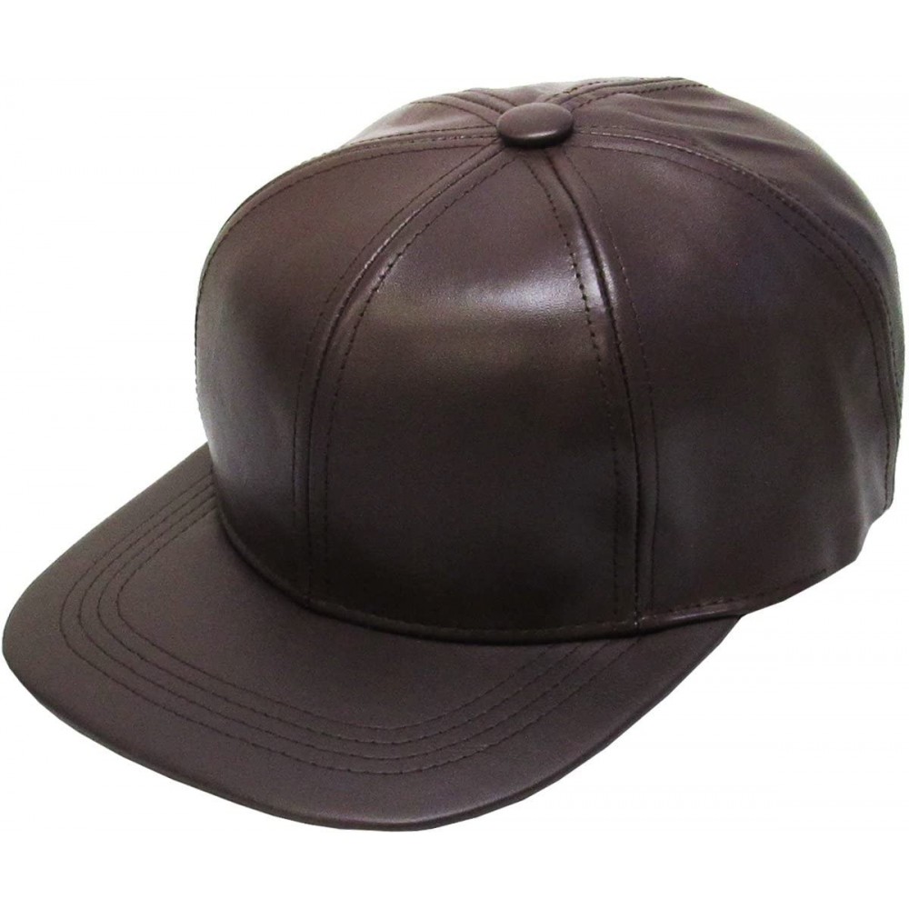 Baseball Caps Genuine Leather Flat Bill Baseball Hat Cap - Made in USA - Brown - CI11JZTR7OV $13.34