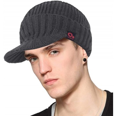 Skullies & Beanies Fall Winter Visor Beanie - Fleece Lined Knit Hat with Brim - Solid Newsboy Cap - Gray - CD18IDLL3UL $12.61