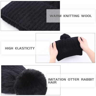 Skullies & Beanies Women's Cold Weather Beanie Hat with Imitation Rex Rabbit Fur Ball- Winter Knitted Skull Cap for Women - B...