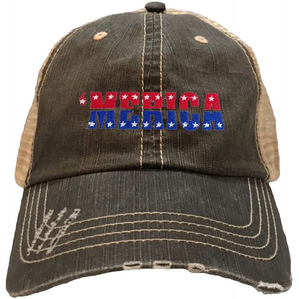 Baseball Caps Adult Merica USA Pride America Embroidered Distressed Trucker Cap - Brown/ Khaki - C618DKQ8GGE $20.70