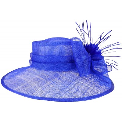 Sun Hats Reverse Duck Feathers Flower Large Brim Fashion Sinamay Hat - Blue - CQ18R4U4L7E $48.94