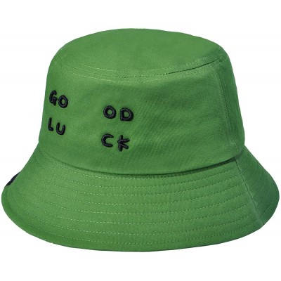 Bucket Hats Unisex Fashion Unique Word Embroidered Bucket Hat Summer Fisherman Cap for Men Women Teens - Good Luck Green - CD...