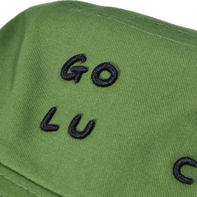 Bucket Hats Unisex Fashion Unique Word Embroidered Bucket Hat Summer Fisherman Cap for Men Women Teens - Good Luck Green - CD...