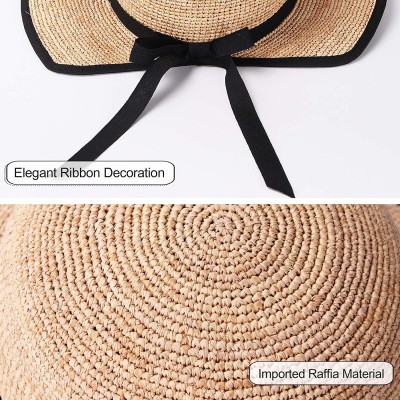 Sun Hats Womens UPF 50+ Wide Brim Panama Straw Hat Foldable Fedora Beach Sun Hat - Beige(0118) - CI18NDI3L7N $12.76