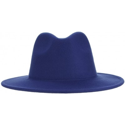 Fedoras Men's Warm Wool Blend Dent Trilby Flat Brim Fedora Hat Panama Wool Gentleman Hat - Blue - C5186RG79RH $12.97