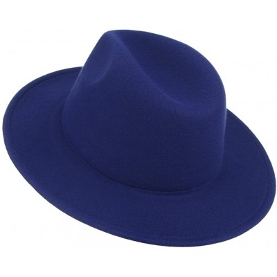 Fedoras Men's Warm Wool Blend Dent Trilby Flat Brim Fedora Hat Panama Wool Gentleman Hat - Blue - C5186RG79RH $12.97