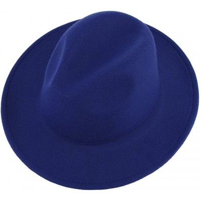 Fedoras Men's Warm Wool Blend Dent Trilby Flat Brim Fedora Hat Panama Wool Gentleman Hat - Blue - C5186RG79RH $12.97