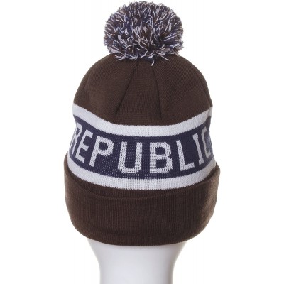 Skullies & Beanies Unisex California Republic Bear Cuff Pom Pom Beanie Knit Hat Cap - Brown Blue - CI11H9VPWVR $9.69