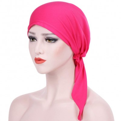 Skullies & Beanies Pre tied Head Scarves 3 Packed Slip On Beanies Chemo Covers Cap for Women (D3-Long Strap-3 packed) - CF196...