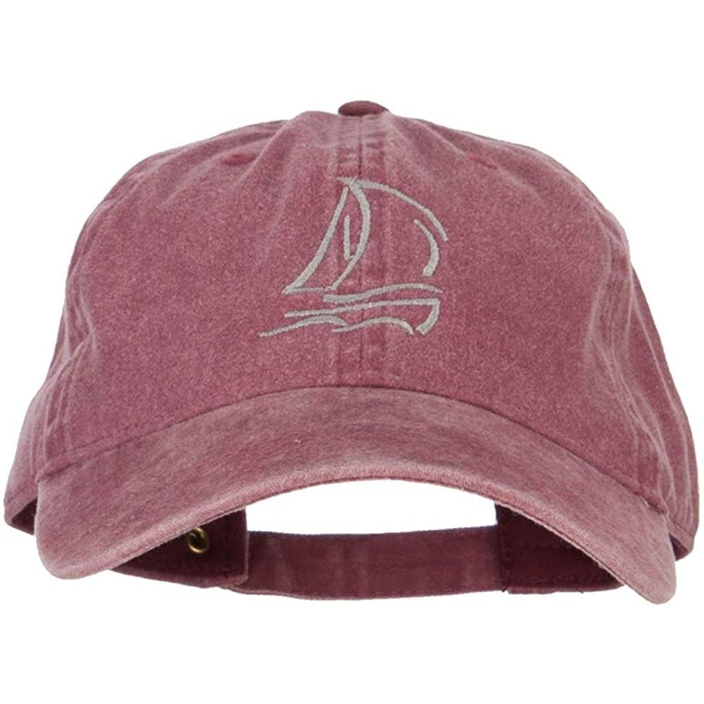 Baseball Caps Sailing Outline Embroidered Washed Cotton Cap - Maroon - CK18I4G6390 $23.24