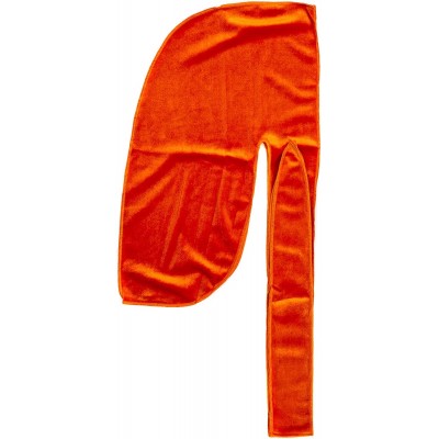 Skullies & Beanies Velvet Du-Rag-Premium Quality-Wave Cap Long Straps - Orange - CE18R23HDKX $9.82