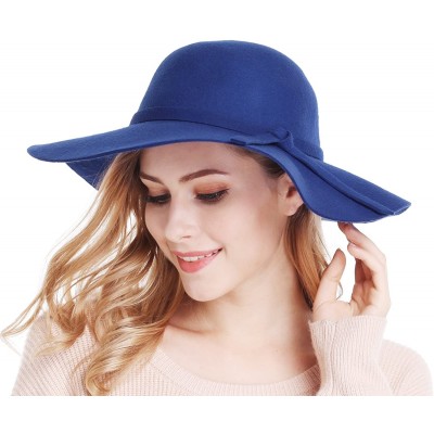 Sun Hats Women's Wide Brim Wool Ribbon Band Floppy Hat - Royal Blue - CV122X0CVGH $23.18