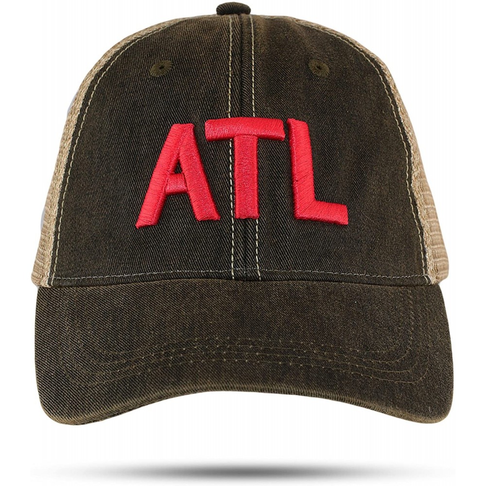 Baseball Caps RED ATL Trucker Hat Atlanta Airport Unstructured Cap Black with Brown Undertones - CL180Q669YT $15.37