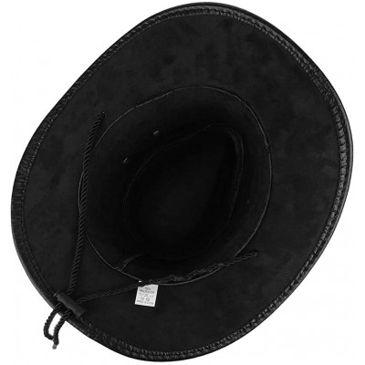 Cowboy Hats Men Women's Western PU Leather Cowboy Hat Wide Brim Outback Hat UV Protection - Black - CY18QSDI4LG $8.70