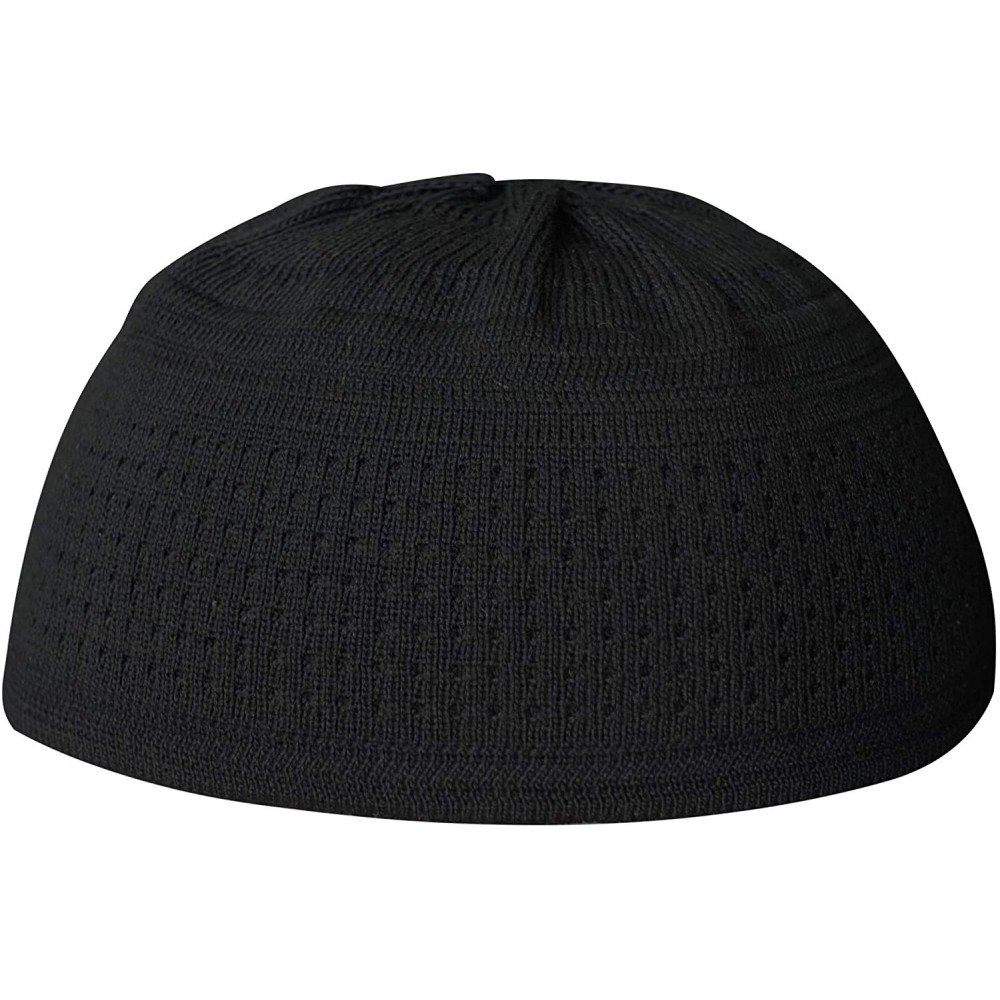 Skullies & Beanies Silver Grey Cotton Stretch Knit Kufi Hat Skull Cap - Comfortable - Unique Design - Black - C218N8NNH3C $15.67