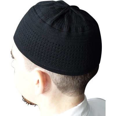 Skullies & Beanies Silver Grey Cotton Stretch Knit Kufi Hat Skull Cap - Comfortable - Unique Design - Black - C218N8NNH3C $15.67