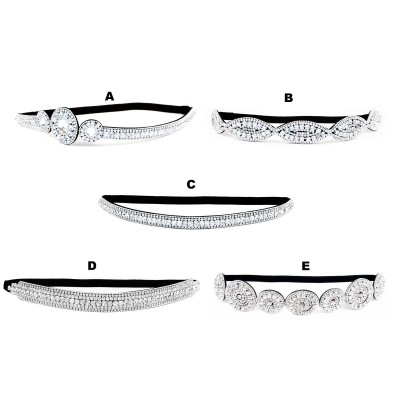 Headbands Thick Patterned Rhinestone Bridal Stretch Headbands (Style E) - Style E - C611PTVLFIN $24.74