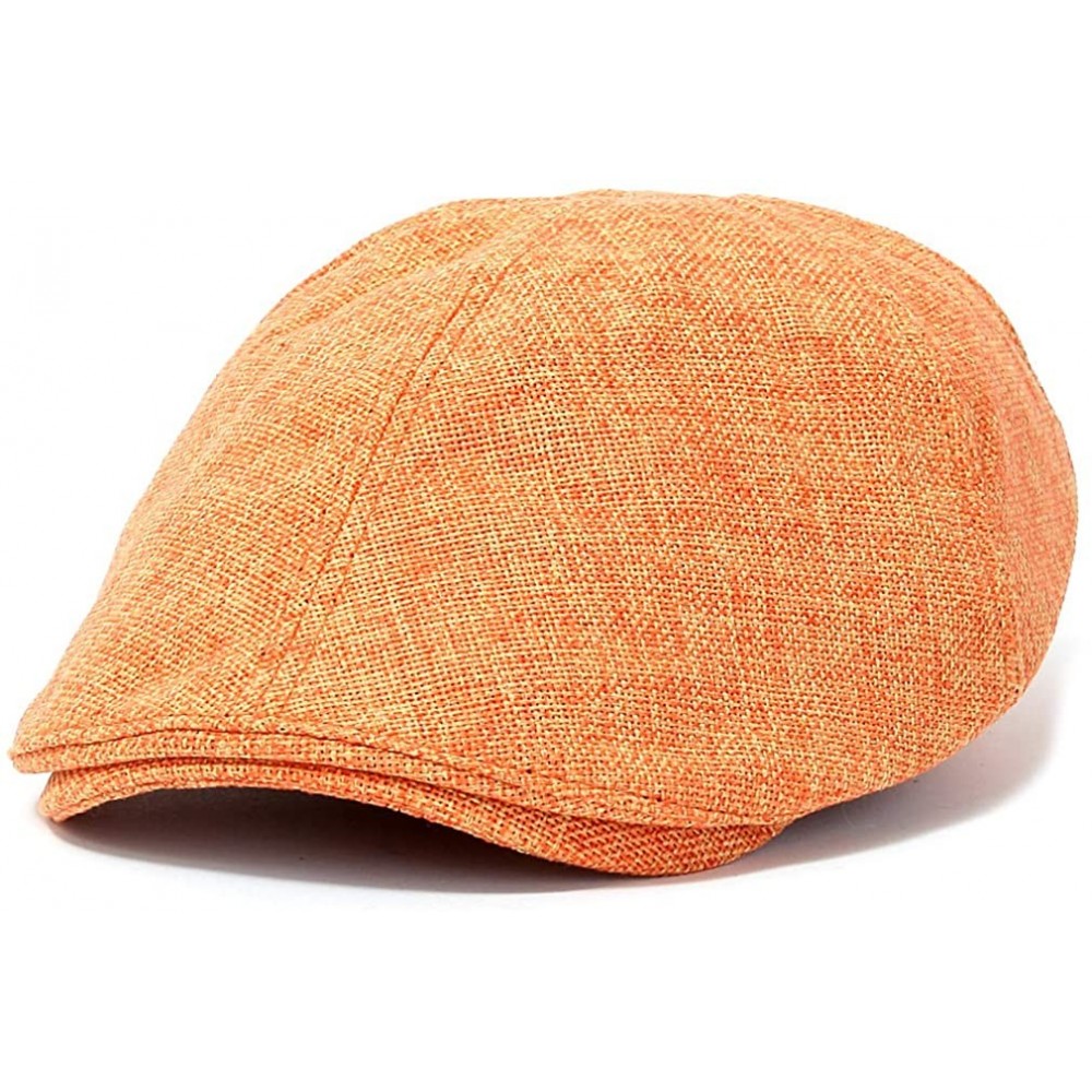 Newsboy Caps Linen-Like Flat Cap Cabbie Hat Gatsby Ivy Irish Stretch Newsboy - Orange - CY11DFOW4ZT $29.70