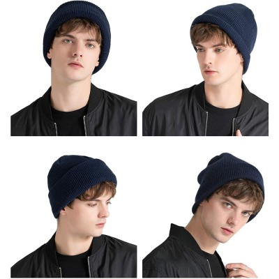 Skullies & Beanies Clearance! 100% Wool Winter Beanie Knit Hats Cap for Unisex Men & Women - Very Warm & Soft - Navy - C018HW...