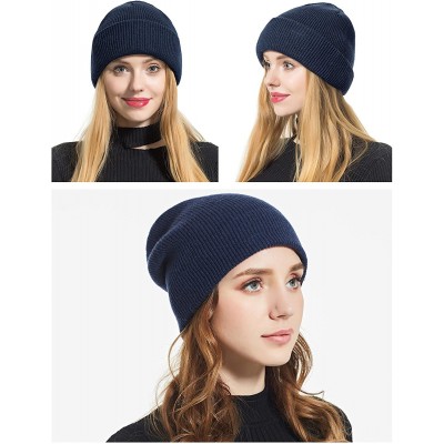 Skullies & Beanies Clearance! 100% Wool Winter Beanie Knit Hats Cap for Unisex Men & Women - Very Warm & Soft - Navy - C018HW...