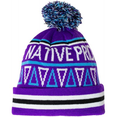 Skullies & Beanies Native Pride Dream Catcher Winter Knit Pom Pom Beanie Hat with Cuff - Purple - CE18L48EQMZ $10.22