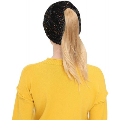 Skullies & Beanies Women Winter Ponytail Turban Hat Knit Baseball Cap Earmuffs Beanie Hat - Black - CS18KNDLO68 $10.82