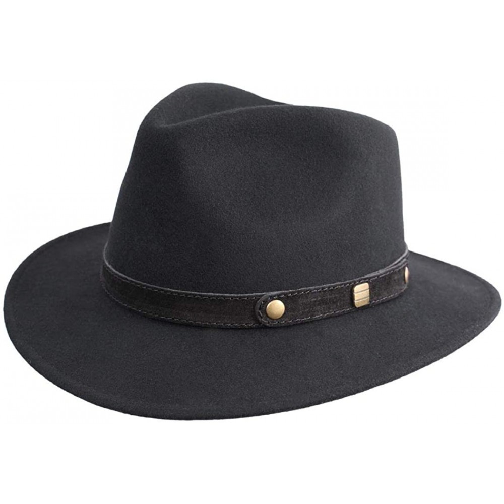 Fedoras Classic Traveller II Wool Felt Fedora Hat Packable Water Repellent - Noir - CC11CRAO251 $49.56