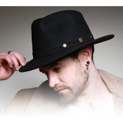 Fedoras Classic Traveller II Wool Felt Fedora Hat Packable Water Repellent - Noir - CC11CRAO251 $49.56