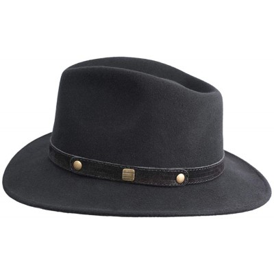 Fedoras Classic Traveller II Wool Felt Fedora Hat Packable Water Repellent - Noir - CC11CRAO251 $49.56