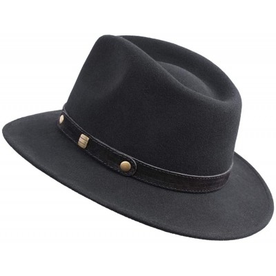 Fedoras Classic Traveller II Wool Felt Fedora Hat Packable Water Repellent - Noir - CC11CRAO251 $49.56