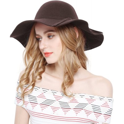 Fedoras Women 100% Wool Wide Brim Cloche Fedora Floppy hat Cap - Coffee - C712O0R83GN $22.62