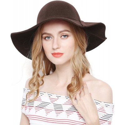 Fedoras Women 100% Wool Wide Brim Cloche Fedora Floppy hat Cap - Coffee - C712O0R83GN $22.62